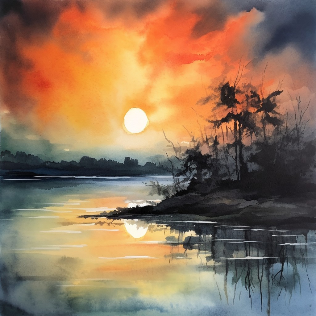 抽象水彩《夕阳》 – 大盆图社